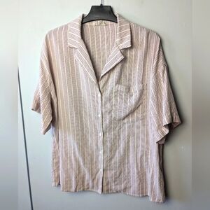 WOMANCE button Down Shirt Short Sleeve Size Large Yellow, Red And White